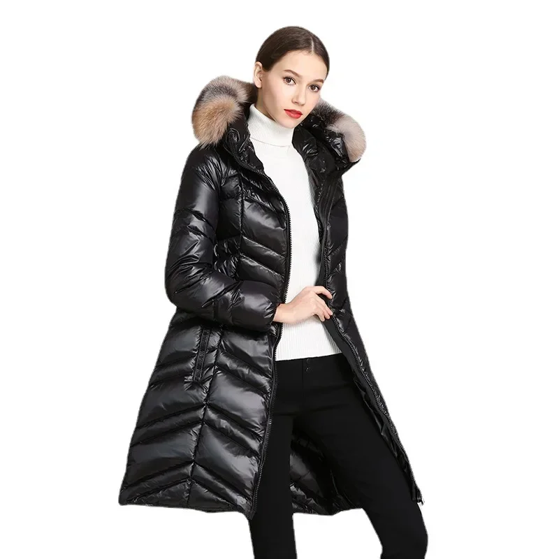 2024 Fashion Winter White Down Puffer Hoodies Black White Jackets Outdoor Windproof Warm Ski Ladies Coats