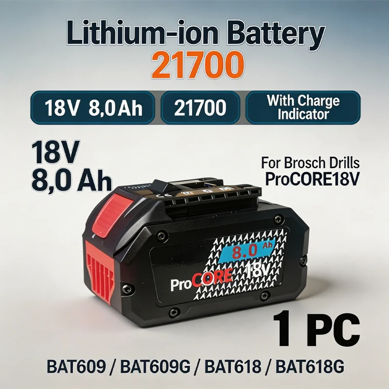 8.0Ah 18V 21700 Battery For Bosch ProCORE 18V BAT609 BAT618 Cordless Drill Power Tool Replacement Battery