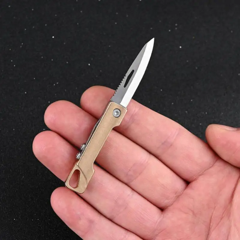 Mini Brass Folding Knife Keychain Stainless Steel Pocket Knives Small Utility Craft Wrapping Box Paper Envelope Cutter