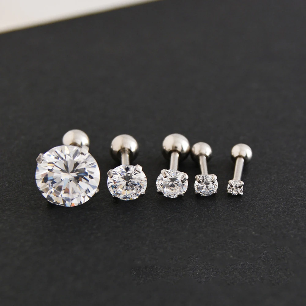 1 Pair Classic Stainless Stee Stud Earrings For Women CZ Zircon Ear Piercing Surgical Steel Ear Jewelry for Men Boys Women Girls