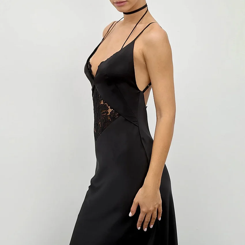 Vestido de tirantes para mujer, novedad de verano 2021, vestido de encaje con recortes y espalda descubierta, vestido calado de encaje, vestido de fiesta para Club nocturno de cintura alta