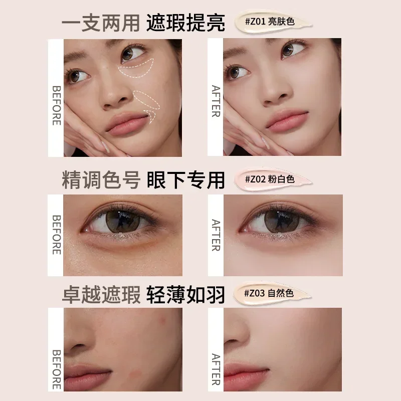 VEECCI Concealer deckt Gesichtsflecken ab, Akne-Flecken, hellt Tränenrillen auf, schwarze Ringe mit Pinsel, Gesichts-Make-up