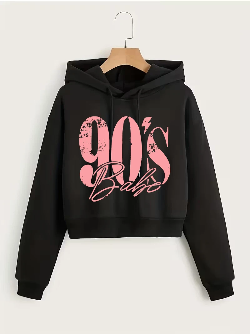 90er Jahre Buchstaben-Print Herbst Winter Crop-Sweatshirt Crop-Top Hoodie Y2K Sweatshirts Gothic Casual Style Kleidung