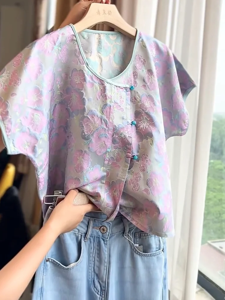 

Ele Chinese Sle Embroidered Top Women's Summer New Arrival plus Size Slimming Slimming Effect Busin Casual irt