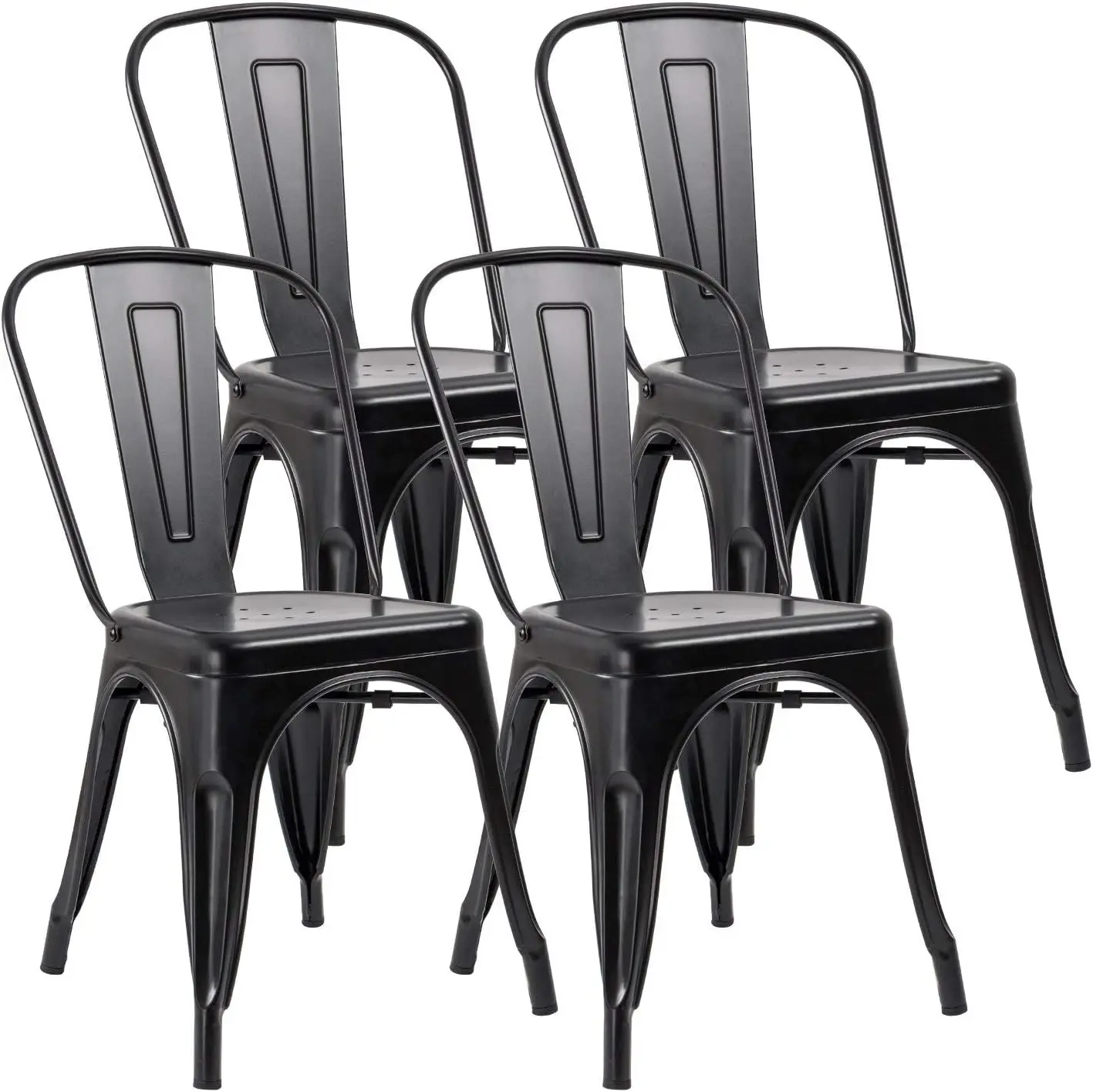 

Metal Dining Chair Stackable Indoor Outdoor Industrial Vintage Chairs Bistro Kitchen Cafe Side Chairs with Back Set of 4 (Black)