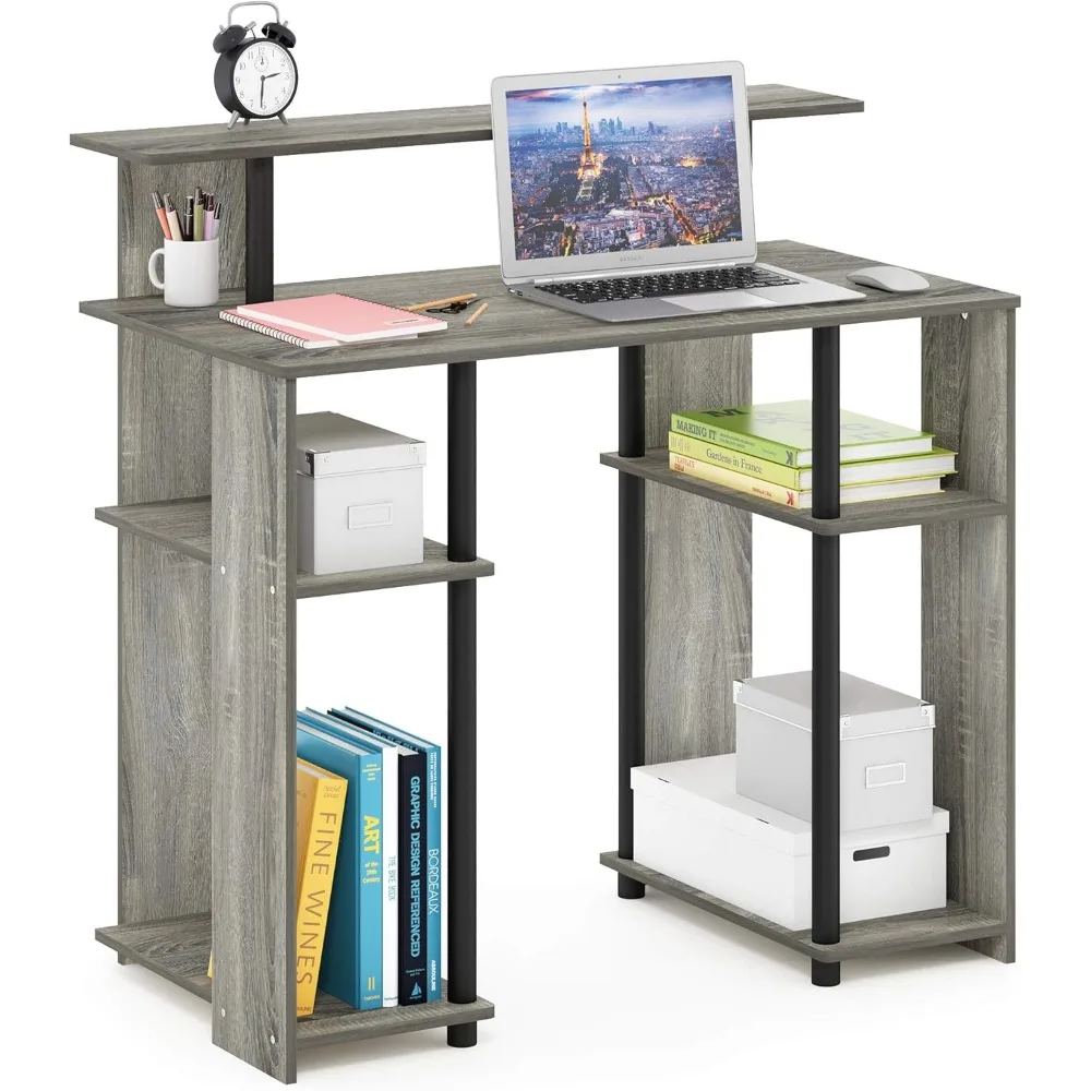 

Компьютерный письменный стол простого дизайна с полками для хранения, французский дуб серый/черный для домашнего офиса или игровой настройки