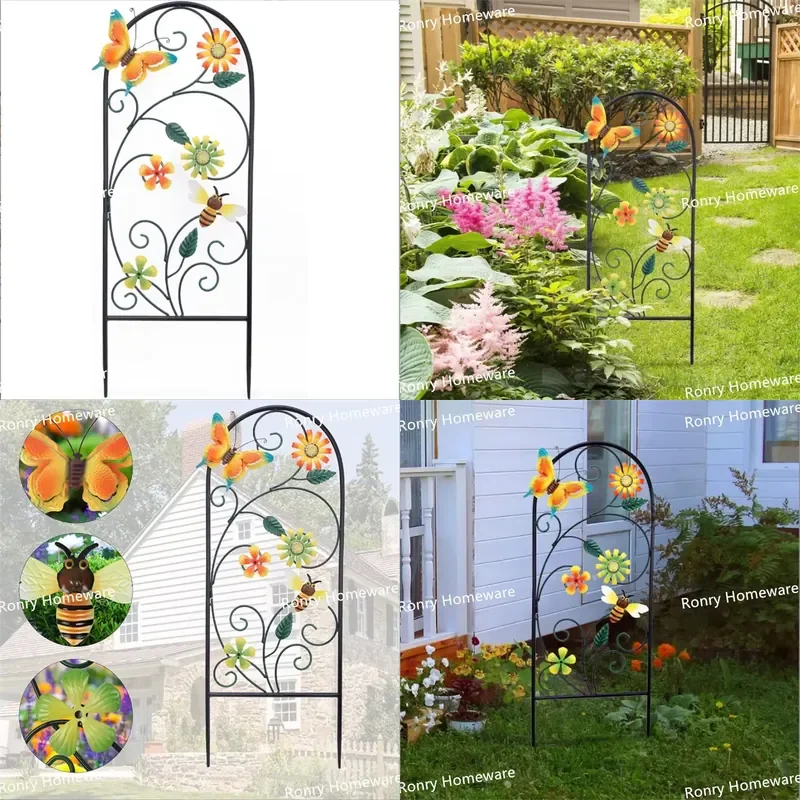 for  Modern Outdoor Metal Flower and Bee Pattern Powder Coated Rectangular Garden Signage Suitable  Spring Gardening Lawn
