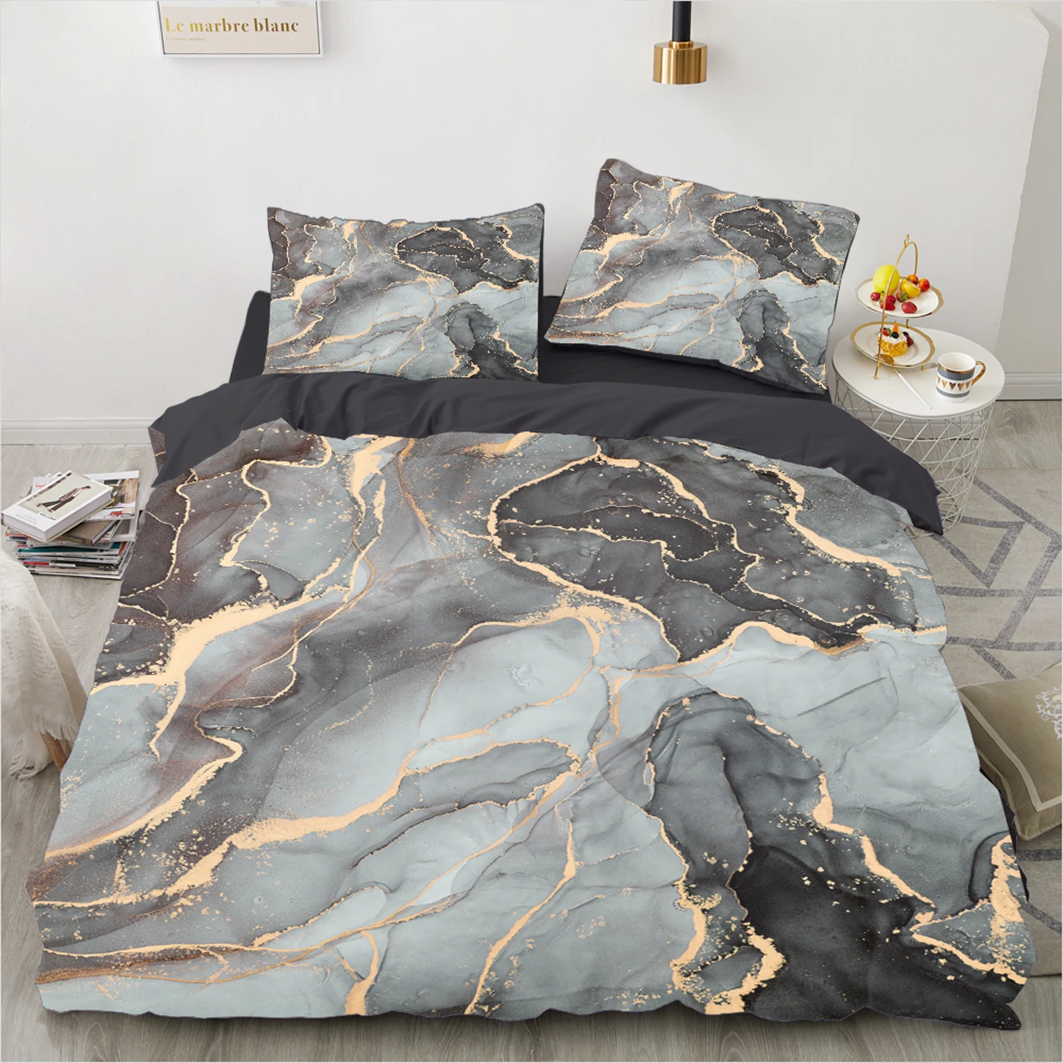 

Luxury Marble Print Duvet Cover Set Gold Gray Grey Bedding Set Bed Set Twin/Full/Queen/King Size 140x200/260x220cm Hotel Decor