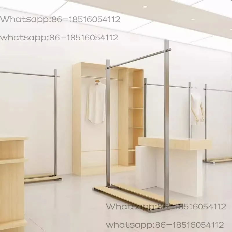 Clothing store display rack, stainless steel log color, island rack, special shelf display props for hanging hangers