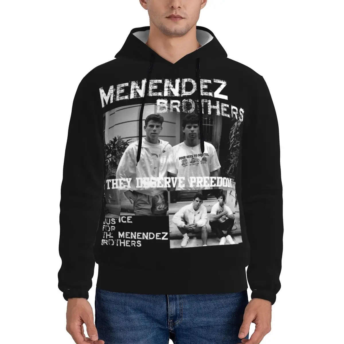 Mens Free The Menendez Brothers 3D Print Hoodie Hooded Collar Drawstring Hoodies Will They Go Free 2024 Pullover Sweatshirts