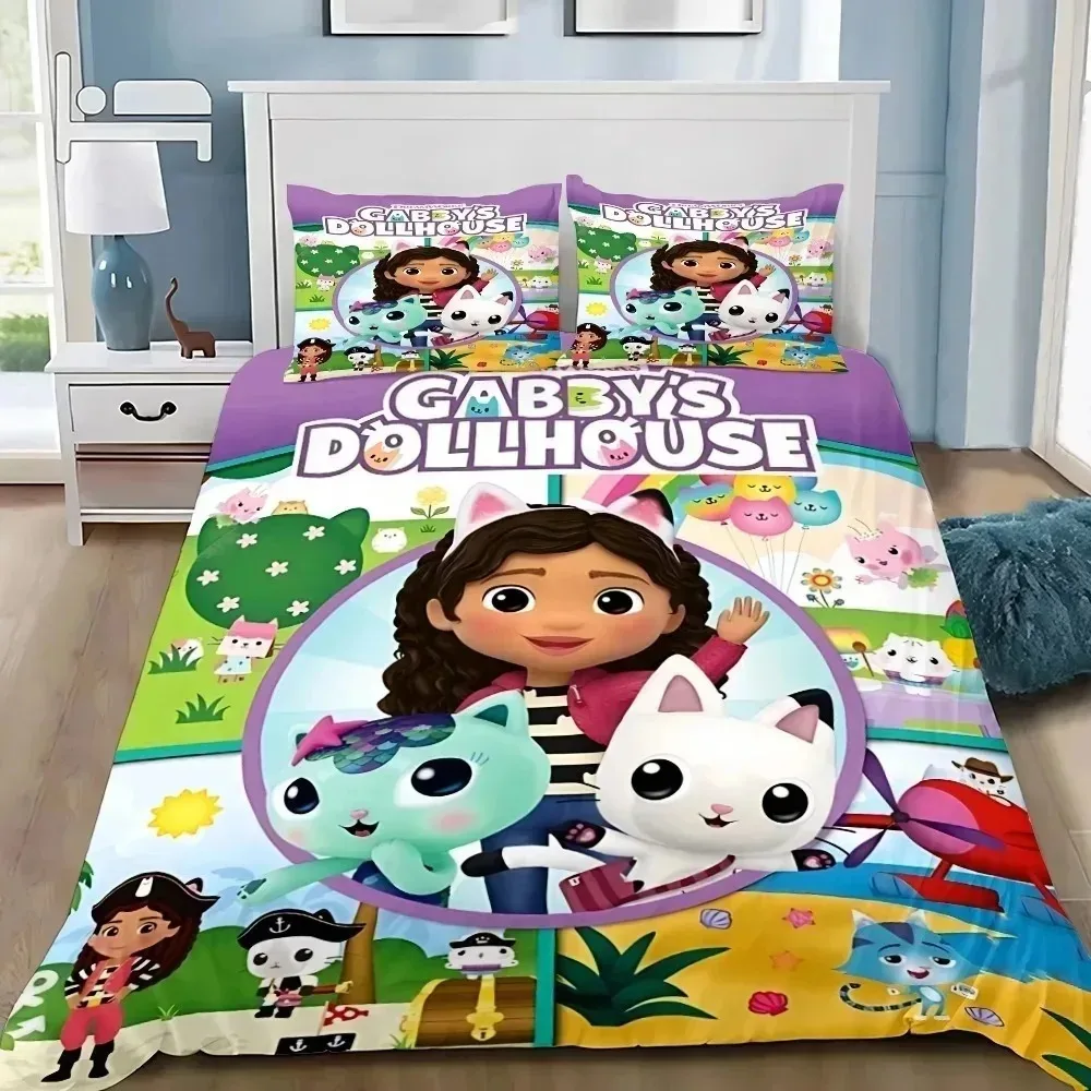 

Kawaii Gabby Dollhouses Duvet Cover Set Children Cartoon Pillowcase Kids Anime Cute 3pcs Bedding Set with ZipRoom Decor
