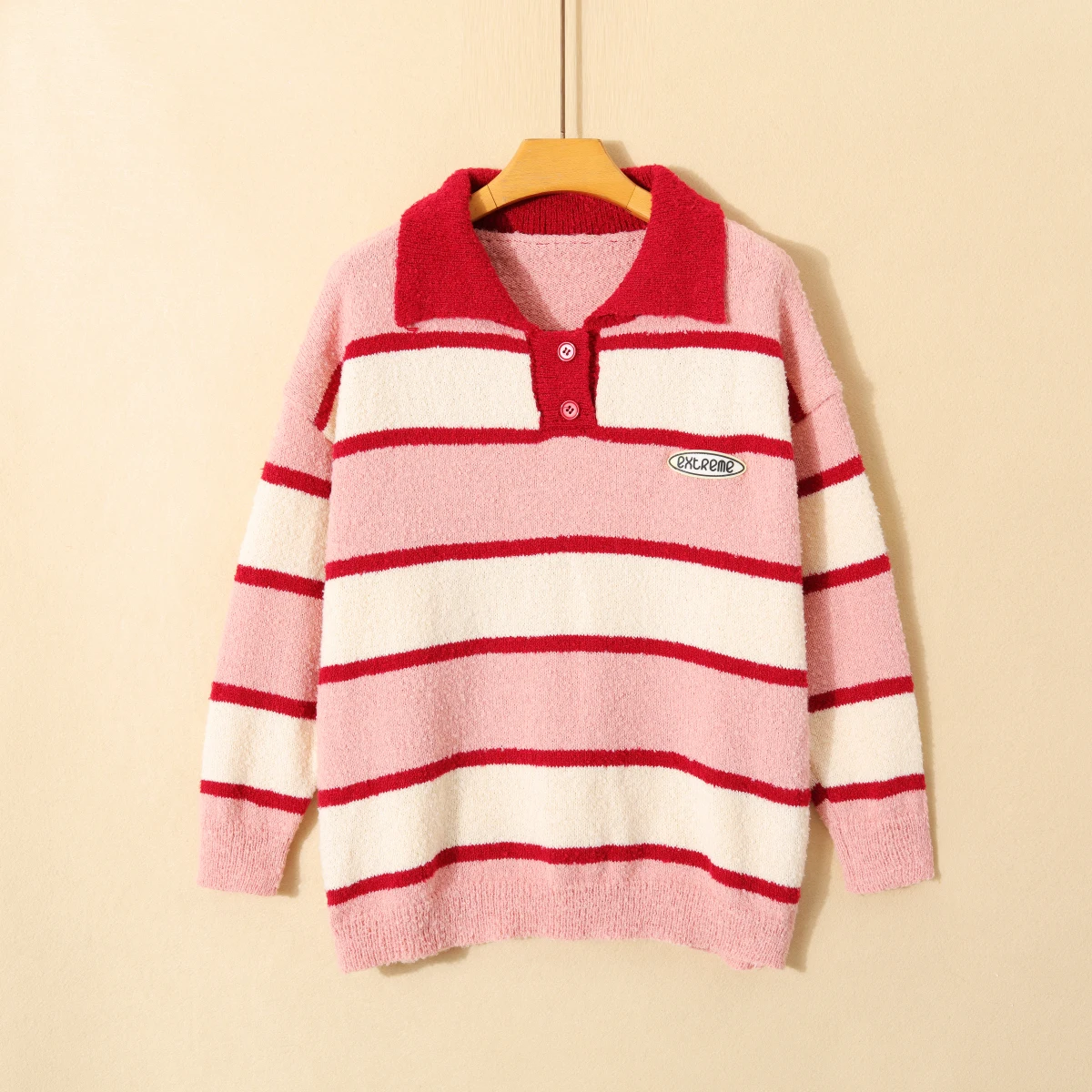 

Модный свободный полосатый пуловер с воротником, свитер на осень-зиму, женская повседневная верхняя одежда, эластичный вязаный топ с плечами