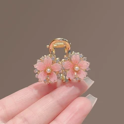 Rhinestone Sakura Floral Hairpin Bangs Side Grabber Small Shark Clip Forehead Hair Clip Spring Summer Headwear for Women