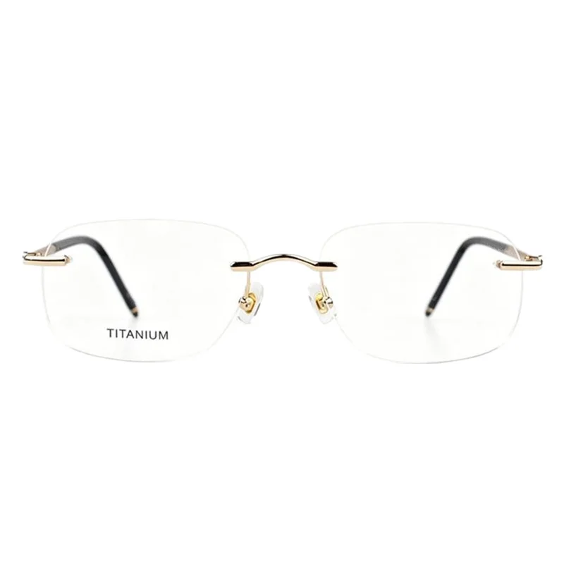Ultra Light Pure Titanium Rimless Eyeglasses Frame for Men Business Office Prescription Myopia Glasses - Lightweight Comfortable