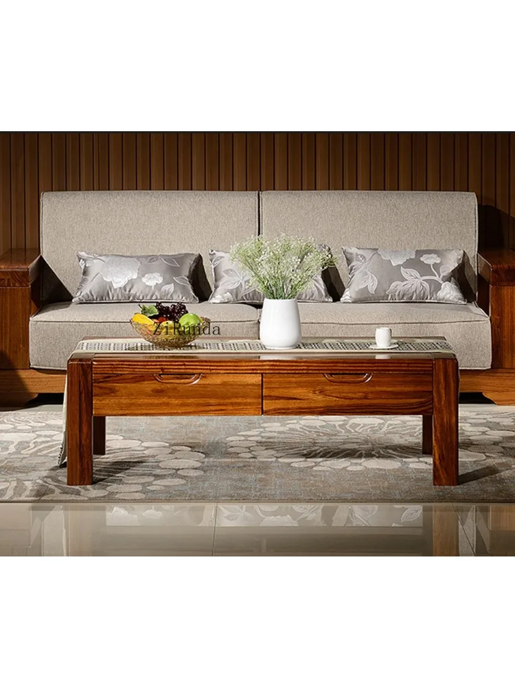 Mesa de centro de madeira maciça estilo chinês, mesa de centro retangular de madeira, mesa de chá para sala de estar