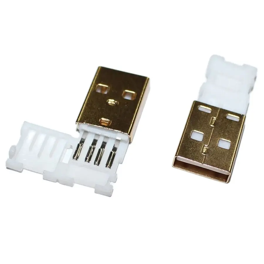 10pcs USB Male Plug Connector With White Folding shell Gold Plated Welding Type Charge Date Line DIY Plugs