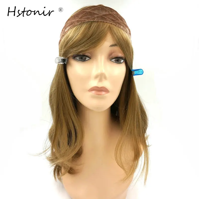 Hstonir-extensiones de cabello Natural, pelo Remy europeo, banda con flequillo, cierre frontal Extra, bandas de encaje con agarre frontal para Jew J001