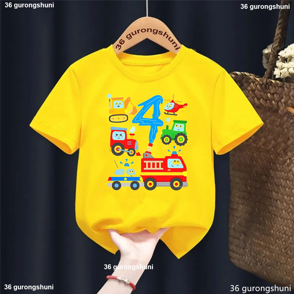 Funny 4th/2th Car Tractor Aircraft Graphic Print Tshirt Girls/Boys Harajuku Kawaii Kids Clothes Summer Top Birthday Gift T-Shirt