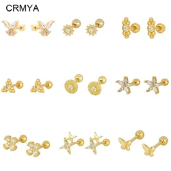 CRMYA Gold Filled Mini Stud Earrings for Women Cute CZ Zircon Threaded Piercing Women's Stud Earrings 2023 Jewelry Wholesale