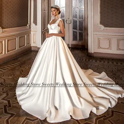 Gorgeous Satin Wedding Dress Customized Cap Sleeve Sweetheart Corset Bridal Gown Sweep Train Ball Bride Dresses Robe De Mariee