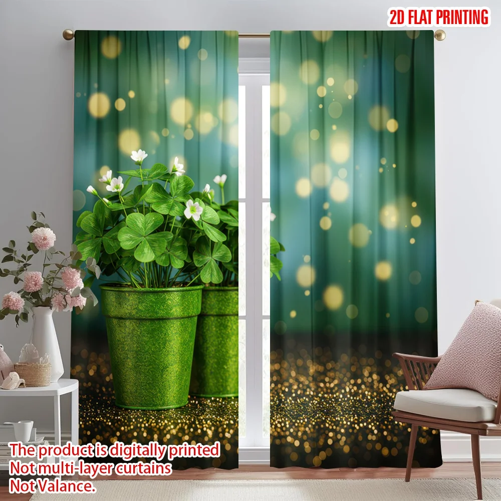 

2D flat printing 2pcs Drapes St. Patrick's Shamrock Pots Digital Printed Polyester Drapes Seasonal Party & Holiday Decor Use for