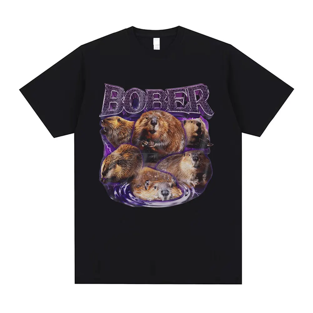 Bober Capybara Beaver Funny Meme T Shirts Men Women Casual Cotton Vintage Short Sleeve Tees Oversized T-shirts Streetwear Unisex