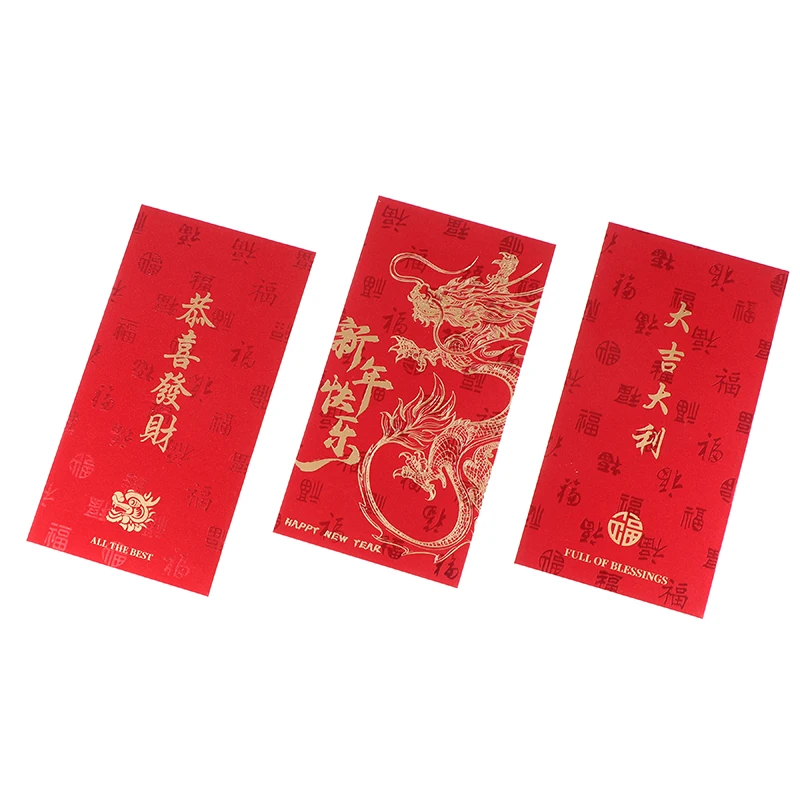 Sobres Rojos de papel duro para estampación en caliente Hongbao, sobres rojos para Año Nuevo, Festival de Primavera, bolsillos rojos, paquetes de dinero de la suerte, regalo, 2024, 6 unids/set