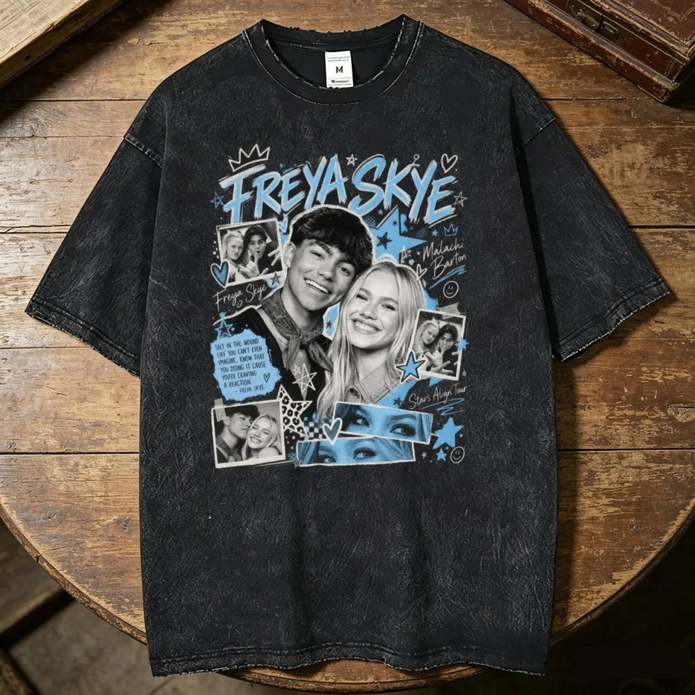 Freya Skye cotton Vintage Washed t shirt teen aesthetic 2000s Psychedelic Classic shirt kawaii Graphic University streetwear