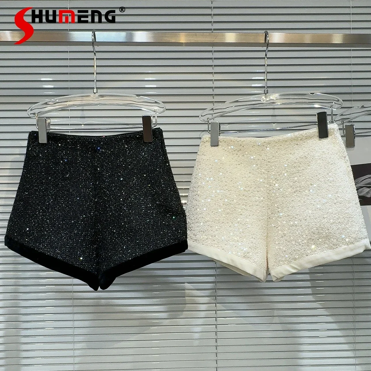 

Fashion 2023 Women's Winter New Velvet Edge Sequins Tweed Feminine Temperament Socialite Short Shorts Comfort Gorgeous Clothes