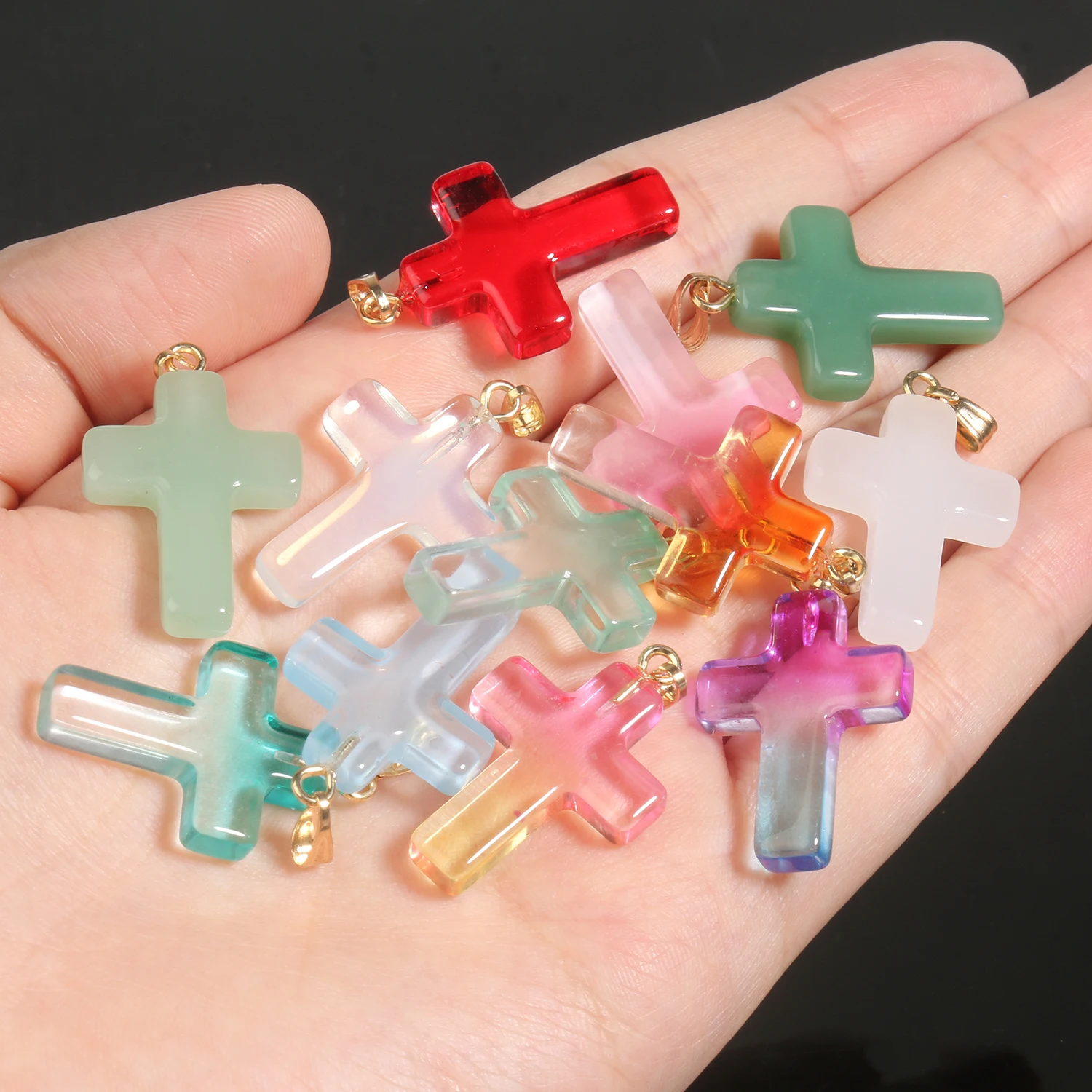 Czech Lampwork Crystal Glass Cross Pendants Heart Strawberry Peach Ball Handicraft Bead For Jewelry Making DIY Bracelet Necklace