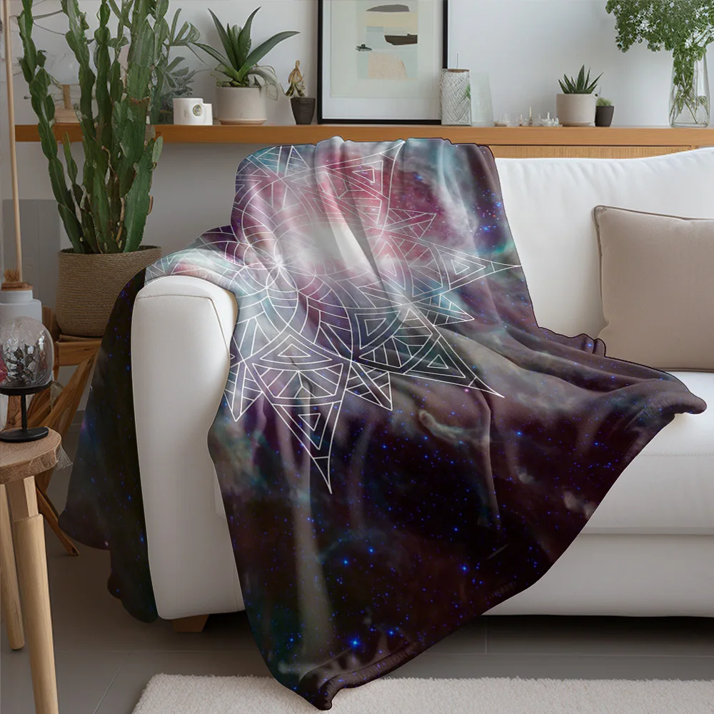 Space Galaxy Geometric Star Night Sky Fleece Blanket Abstract Space Art Print Bed Cover for Women Men