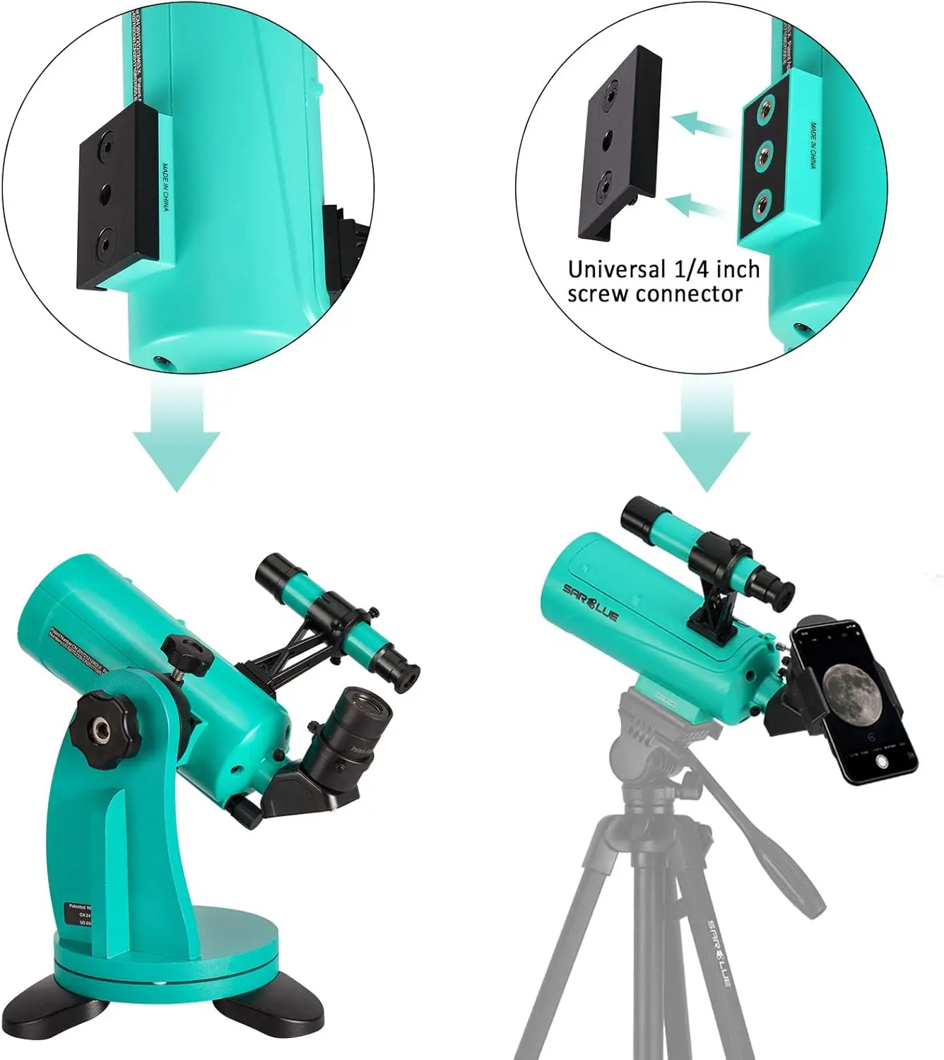 Cassegrain Telescope 60 with Dobsonian Mount, 60mm Aperture 750mm Focal Length, with Finderscope and Phone Adapter, Tabletop Tel