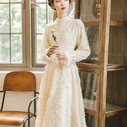 Women's Autumn Winter Early Autumn New Retro Girl Three-dimensional Feather Daily Young Improved Cheongsam Super Fairy Dresses