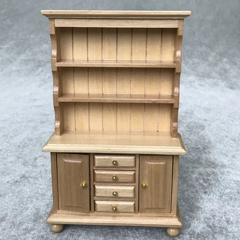 1:12 أثاث مصغر لبيت الدمى متعدد الوظائف خزانة خشبية رف كتب