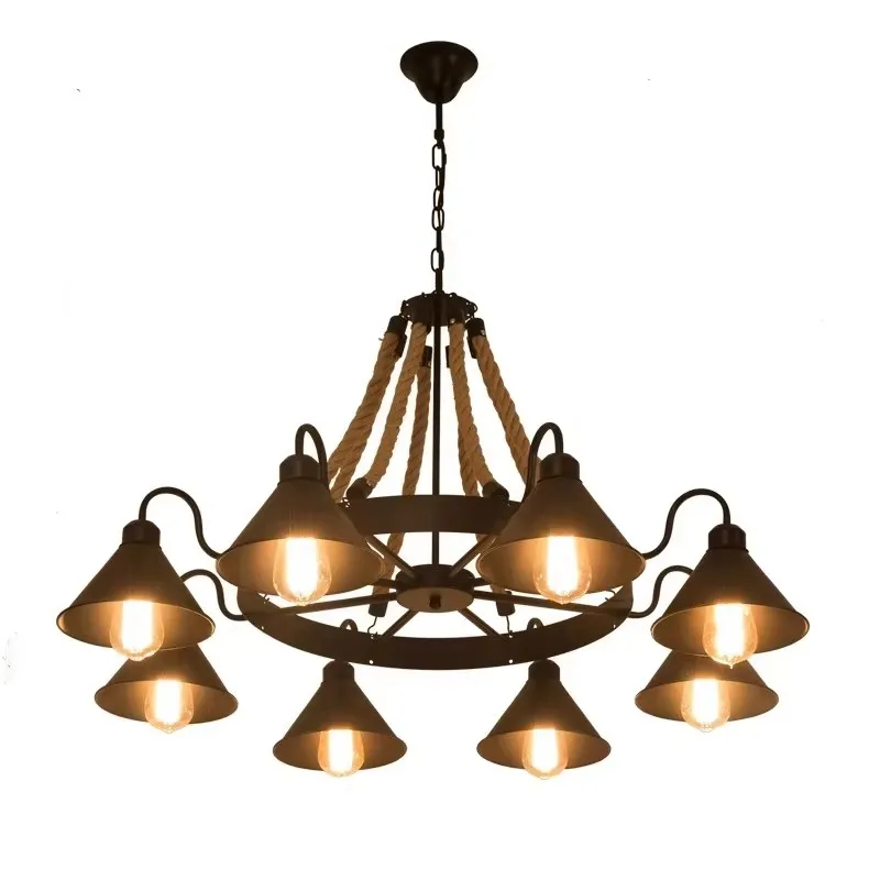 

Retro Industrial Hemp Rope Chandelier Loft Restaurant Clothing Shop Barber Shop Cafe Creative Bar Hotel Iron Pendent Light
