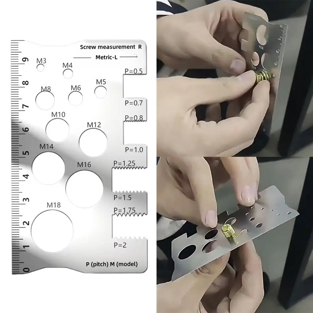 

304 Stainless Steel Screw Measurement Ruler Silver for Bit Bolt Nut Measurement Tool Space Saving Screw Craft Gauge Ruler