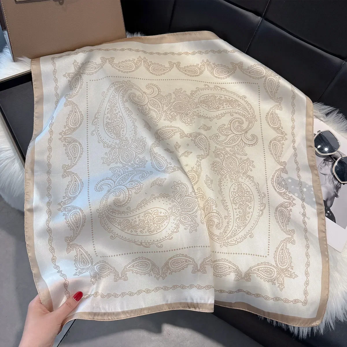 70X70cm 2025 New Fashion Women's Scarf Silk Paisley Print Scarf Square Shawl Decorative Headband Neck Luxury Design Bandana