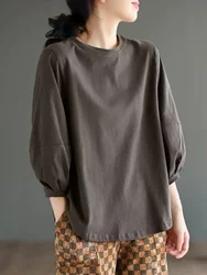 Women's 3/4 Sleeve T-Shirt Loose Versatile Base Layer Shirt Top Outerwear Retro Commute Style  Color Autumn Fashion