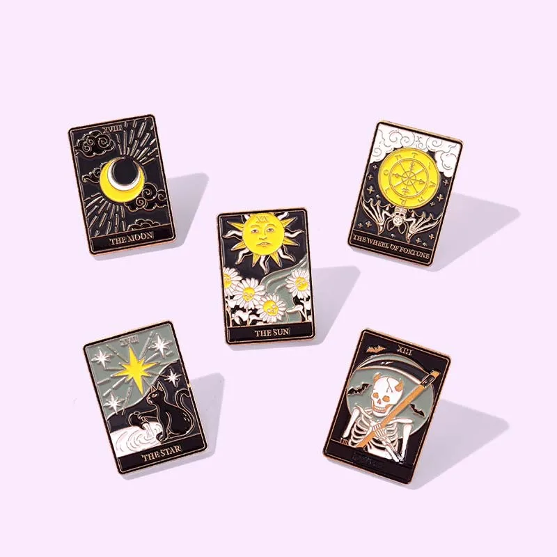 Fashion Punk Tarot Metal Enamel Brooch Sun Moon Skeleton Alloy Badge Cartoon Trendy Lapel Backpack Jewelry Accessories Gift