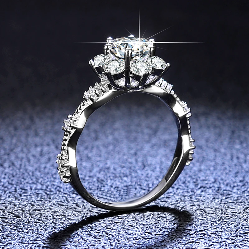 Imagem -03 - Platinum Moissanite Anel de Noivado para Mulheres Banda de Casamento Brilhante Vvs Diamante Anel de Promessa de Girassol Real Yanhui-pt950