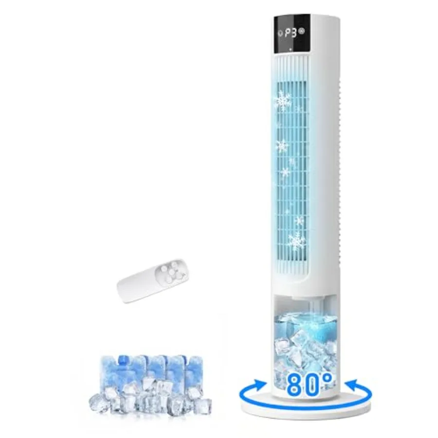 Evaporative Air Cooler for bedroom use, plastic body, gray color, 3-in-1 cooling with ice packs and oscillation