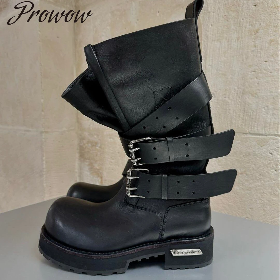 

Черные модные сапоги до колена в стиле ретро с пряжкой на ремне, женская обувь Zapatos Mujer