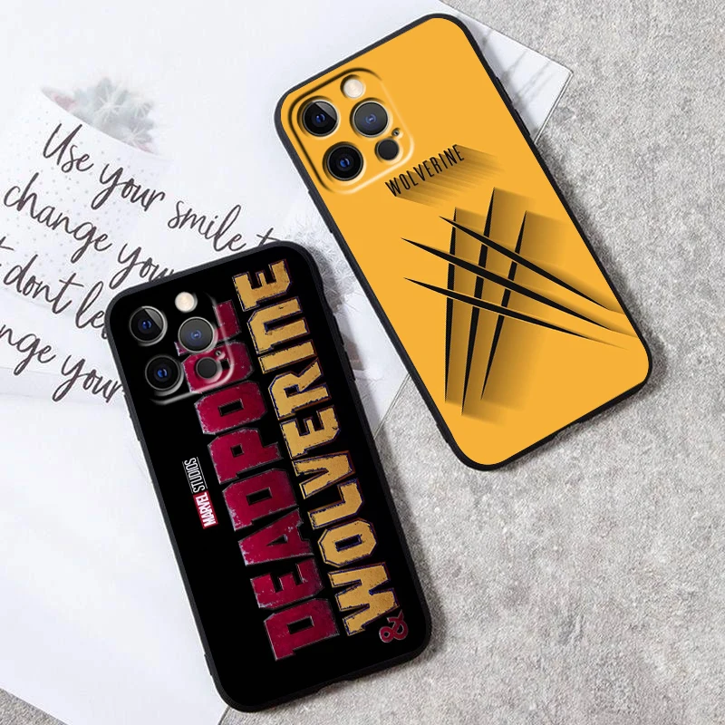 Marvel Deadpool Wolverine Art For iPhone 15 14 13 12 11 XS XR X 8 7 SE Pro Max Plus Mini Black Cover Phone Case