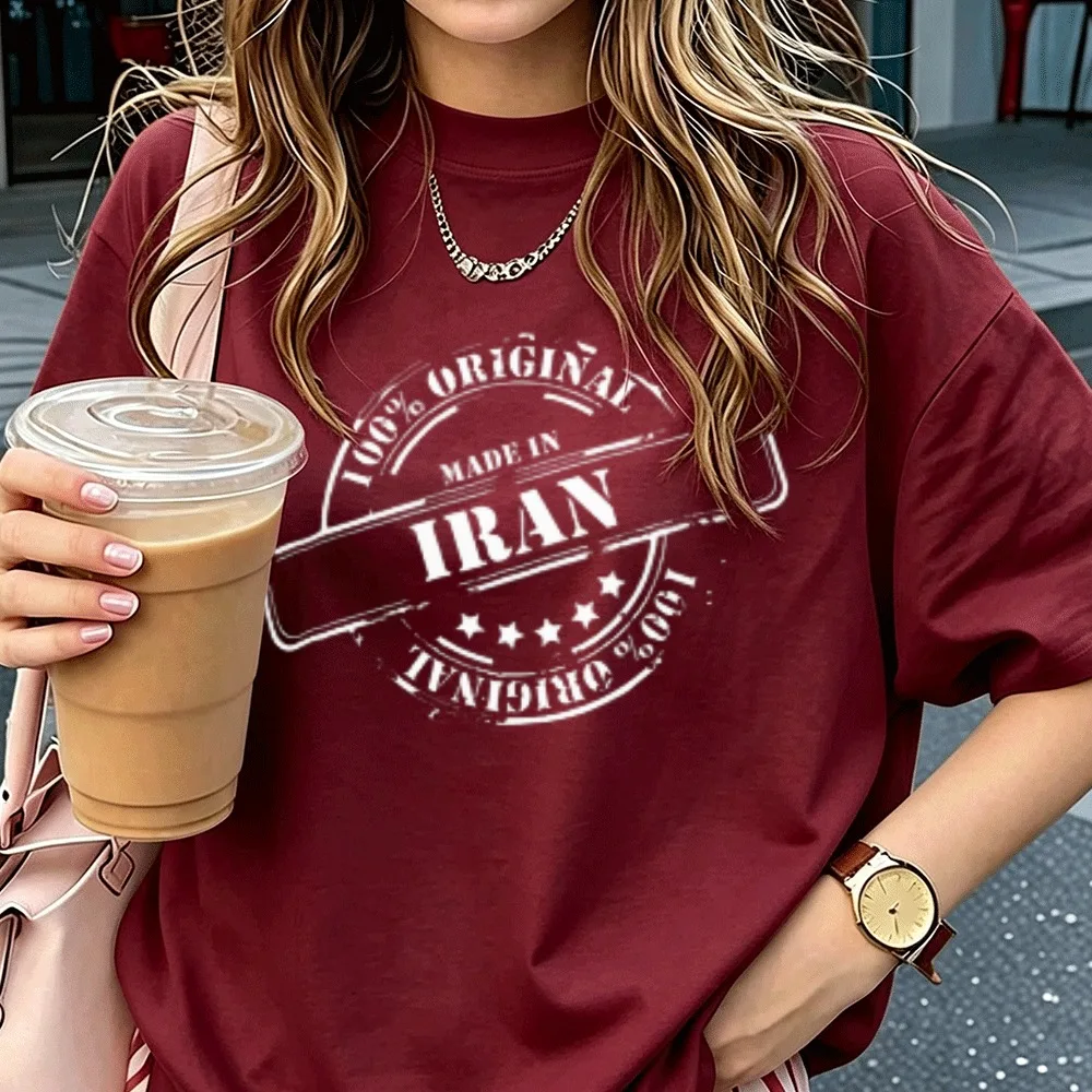 100% Original Made in Iran Vintage Stamp Graphic T‑Shirt Cotton Country Pride Patriotic Distressed Print Casual Daily Streetwear