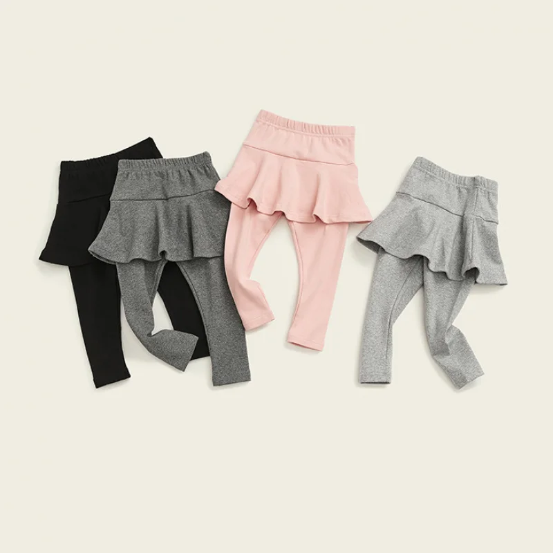 

Xty-Girls' Leggings New Spring and Autumn Fake Two-Piece Ruffled Culottes Children's Slim Fit Slimming Hip-Covering Pants