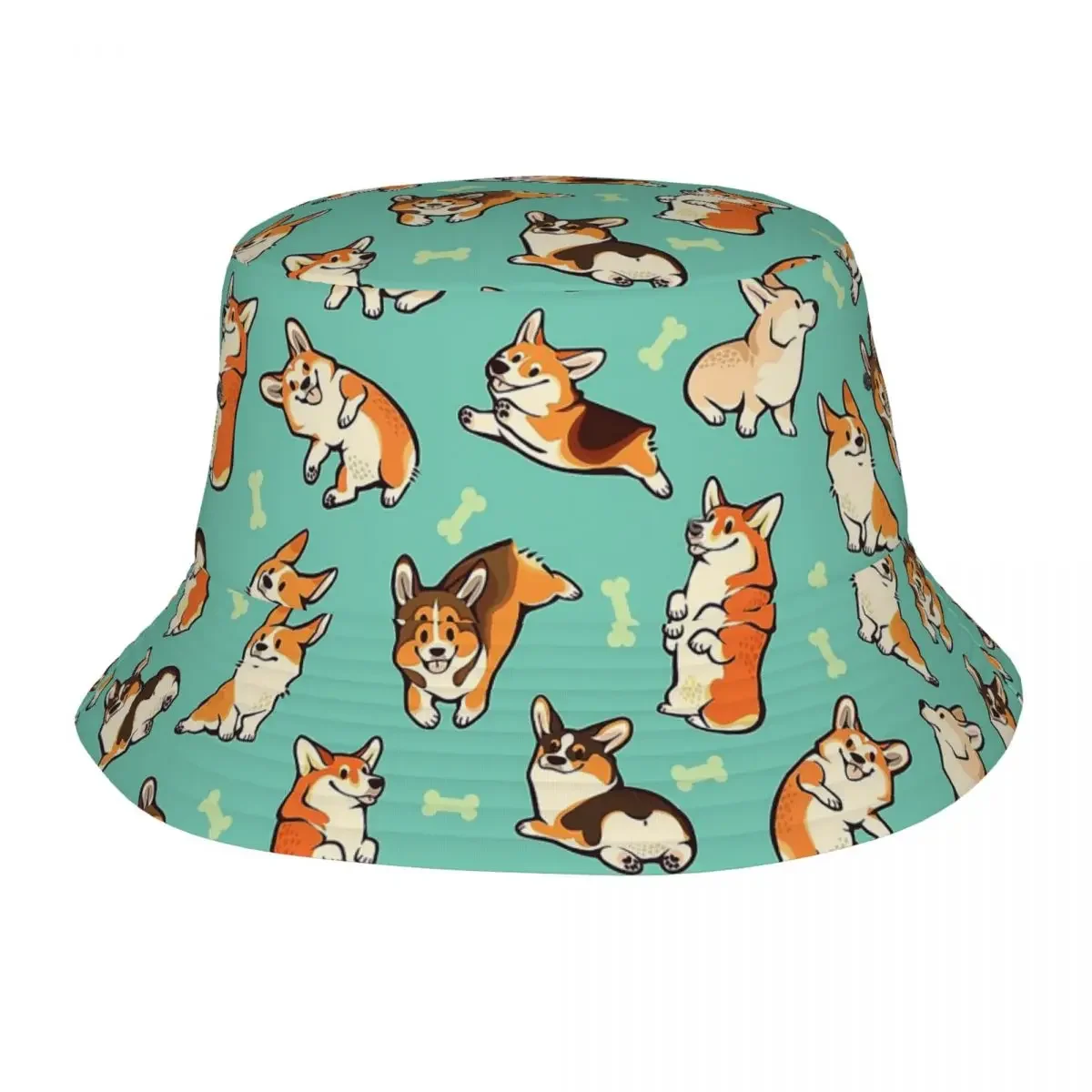 Streetwear Jolly Corgis In Green Mask Bucket Hat Unisex Lightweight corgi  Hats Beach Vacation Getaway Headwear Boonie Hat