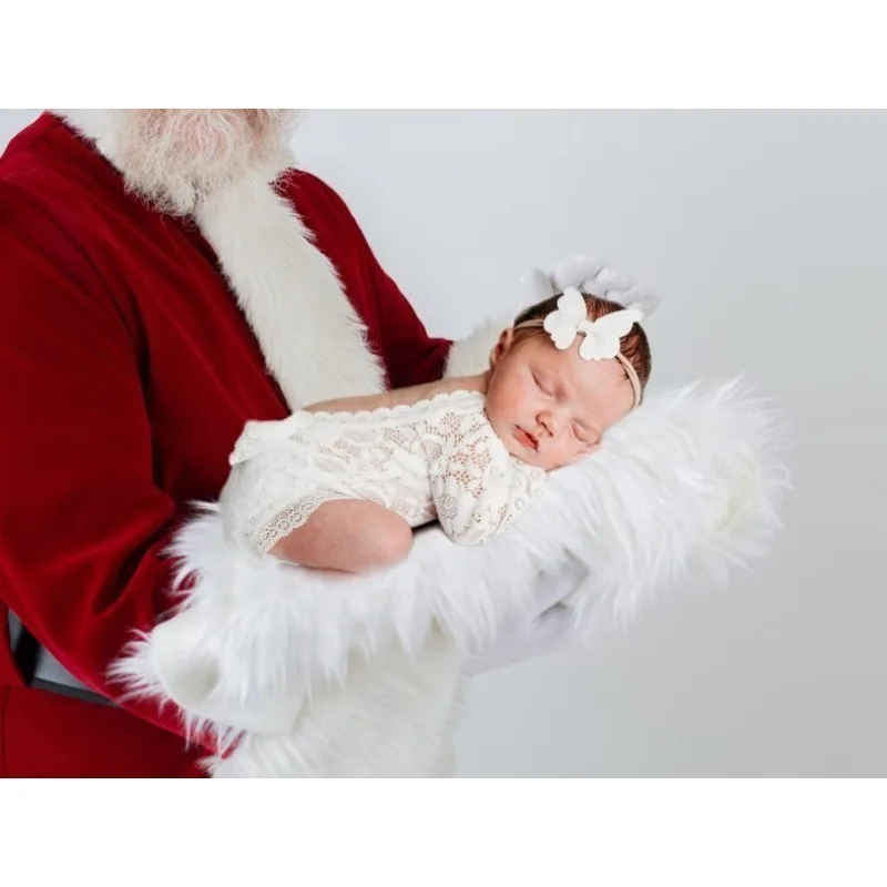 Elegant Back Bowknot Lace Romper & Headband Set - Newborn Baby Girl Photography Outfit for Studio Sessions & Christmas Photos