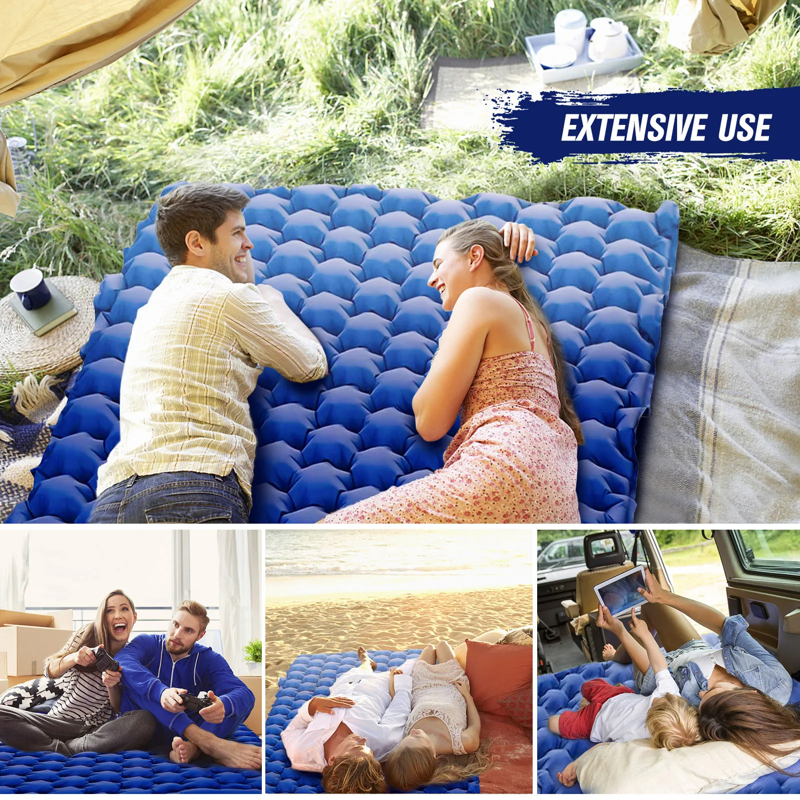 2-Personen-Campingmatte mit Luftkissen, tragbare Luftmatratze, wasserdichte Rucksack-Isomatte,