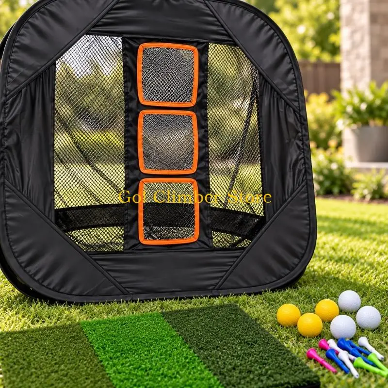 Q84C Golf Short-Game Aiming Set for Lawn Practice with Three Openings, Double-Sided Hitting Mat, Ground Stakes, Practice Balls