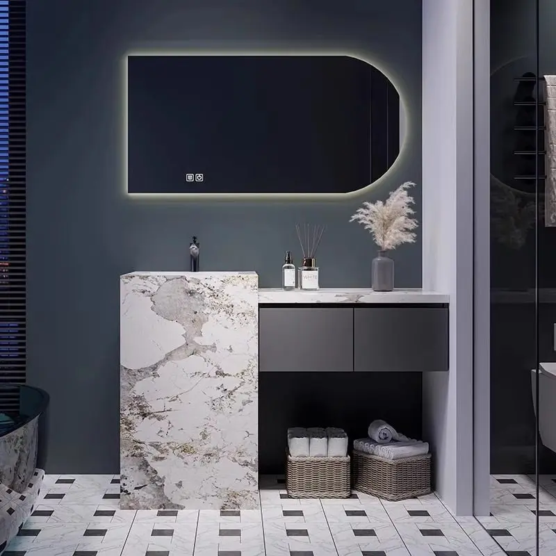 

HV-New Bathroom Vanity Wall Cabinet with Integrated Pedestal Sink and Smart Mirror Freestanding Bathroom Vanity*